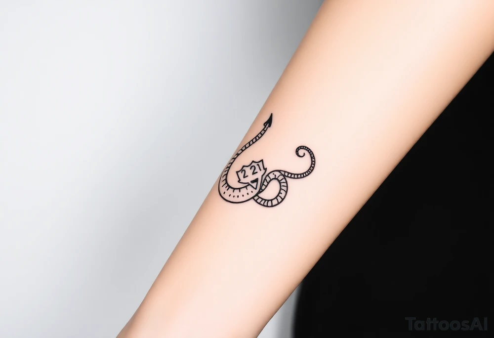 I want a small simple silhouette lines black and white wrist princess like girl snake tattoo that has number 12821 on its body along and also I want it to represent feminine energy crown queen Cycle tattoo idea