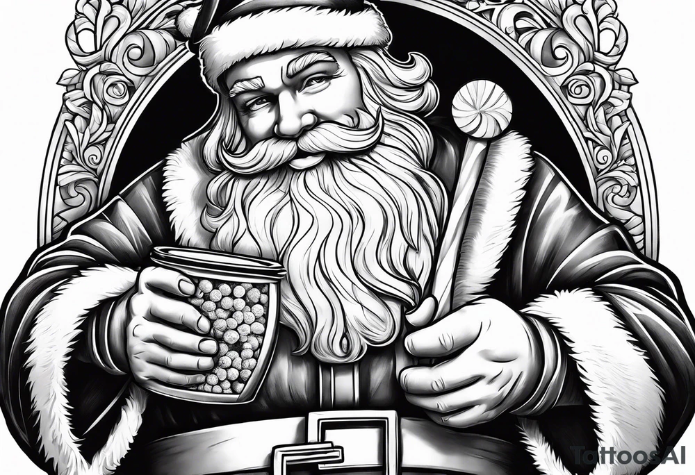 Santa Holding a Candy Can tattoo idea