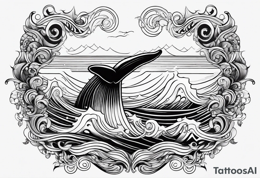 Fine line Whale tail coming out of a wave tattoo idea