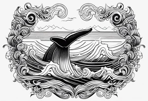 Fine line Whale tail coming out of a wave tattoo idea