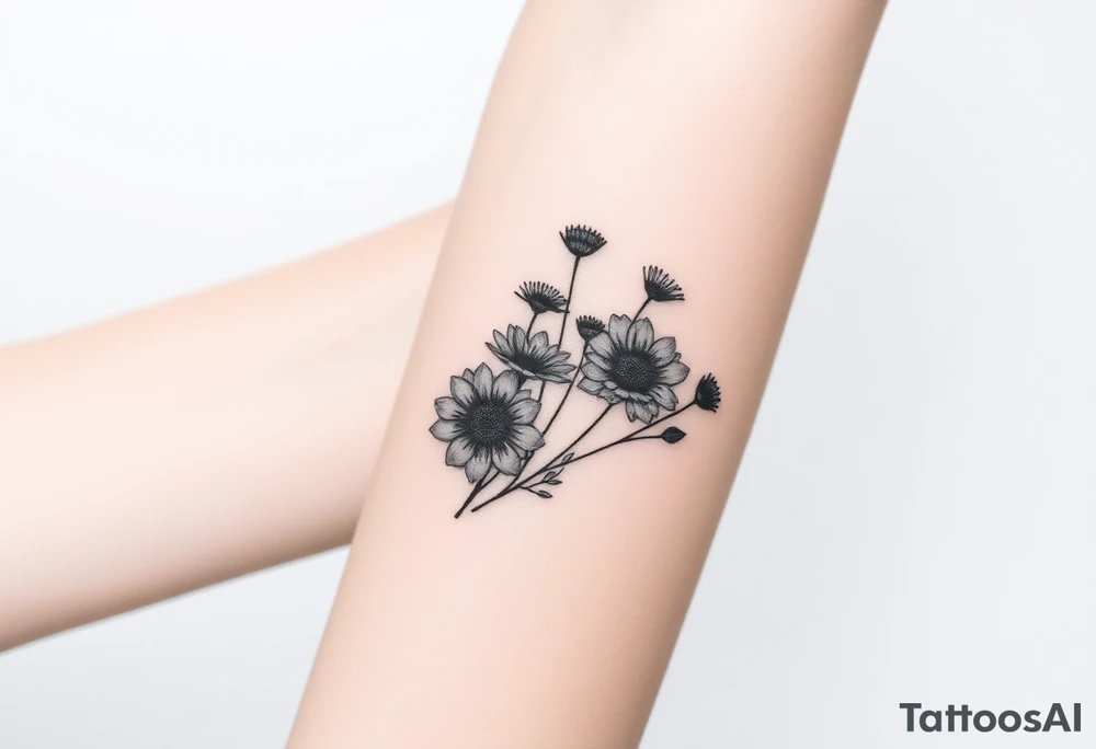 Wildflowers in a line with a lot of dark shading tattoo idea