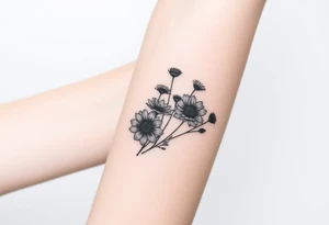 Wildflowers in a line with a lot of dark shading tattoo idea