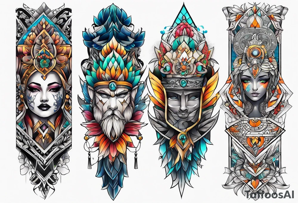 Full leg tattoo sleeve square tattoo idea