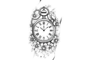 Pocket watch , surrounded by floral ornaments and birds tattoo idea