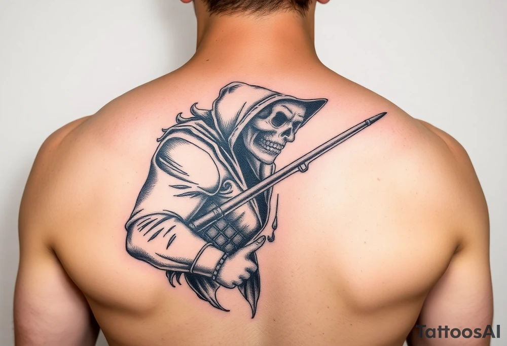 Evil black fisherman tattoo idea