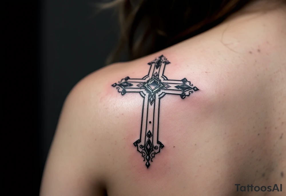 Cross with jewels tattoo idea
