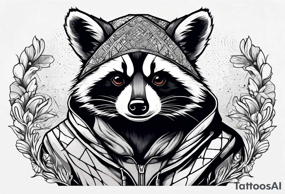 raccoon wearing a Superman hoodie tattoo idea