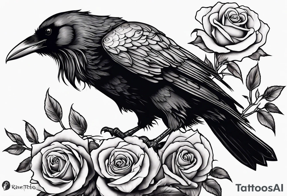 Raven holding  rose   by stem tattoo idea