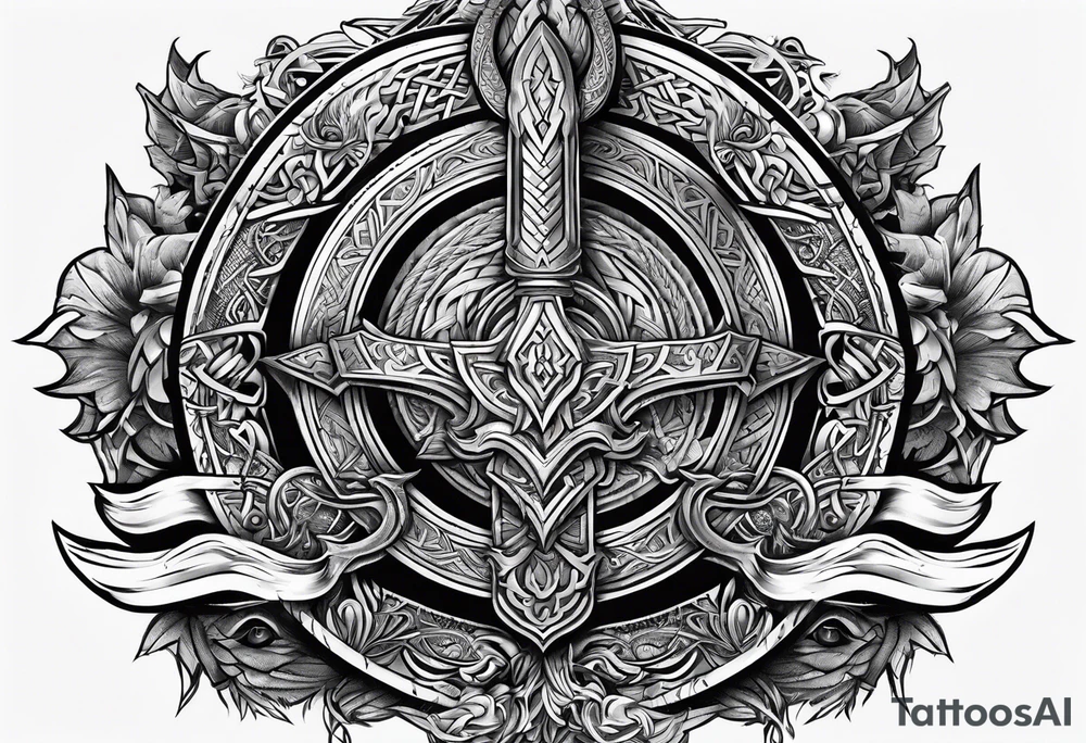 Valhalla sword shield long ship dragon head axe Valknut tattoo idea