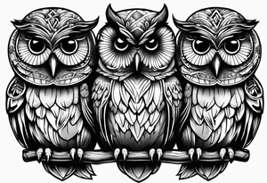 Owls 
Hear no evil, see no evil, speak no evil tattoo idea