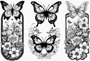 Sexy Skelton  sleeve with butterflies and flowers tattoo idea