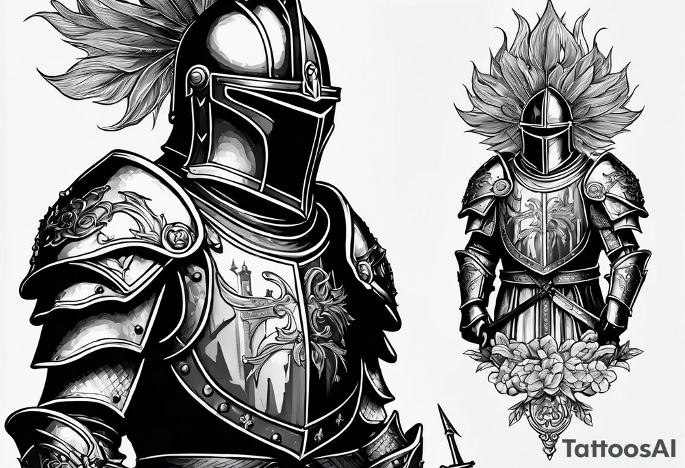 knight with heavy armor with Notre Dame tattoo idea