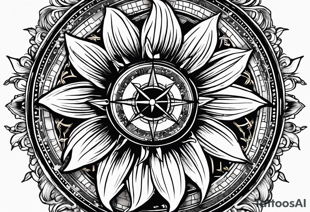 Sunflower and a compass, with the words "To Thine Own Self Be True" tattoo idea