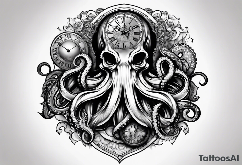 to be drawn in the arm, pocket watch wrapped under an aggressive octopus tattoo idea