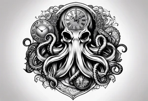 to be drawn in the arm, pocket watch wrapped under an aggressive octopus tattoo idea
