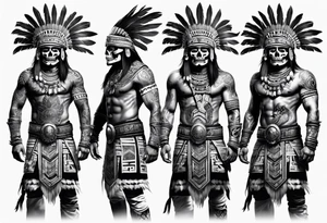 Aztec full body man warrior skeleton tattoo idea