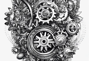 Nuts and bolts and gears and cogs on thigh tattoo idea