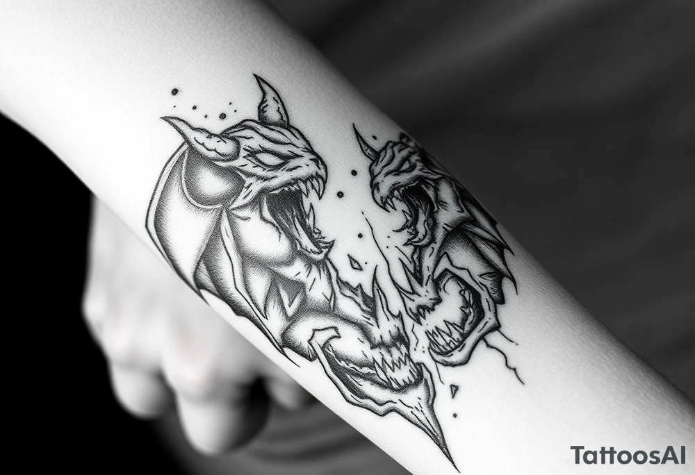 Demons tearing through skin hell fight of good vs evil inside inner demons tattoo idea