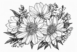 Aster and larkspur bouquet tattoo idea
