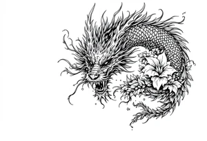 majestic dragon with flowers tattoo idea