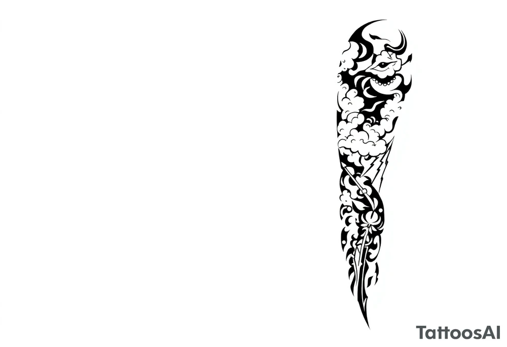 right arm sleeve, clouds and lightning mixed throughout, tattoo idea