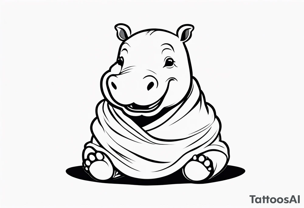 Baby hippo in a swaddle laughing tattoo idea