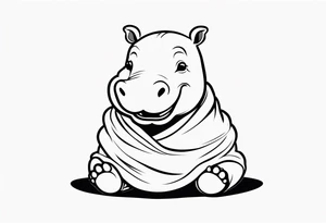 Baby hippo in a swaddle laughing tattoo idea