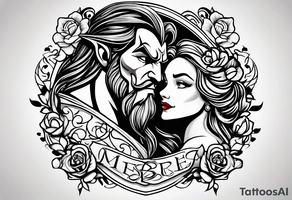 Passionate Beauty and the Beast embrace tattoo idea