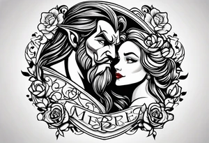 Passionate Beauty and the Beast embrace tattoo idea