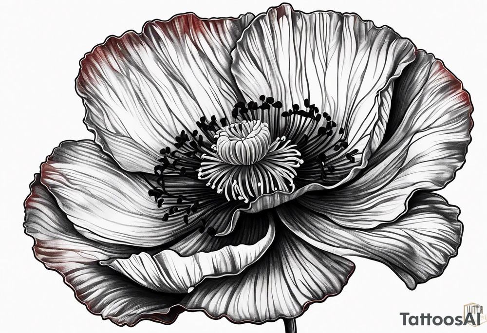 Long red poppy flower tattoo idea