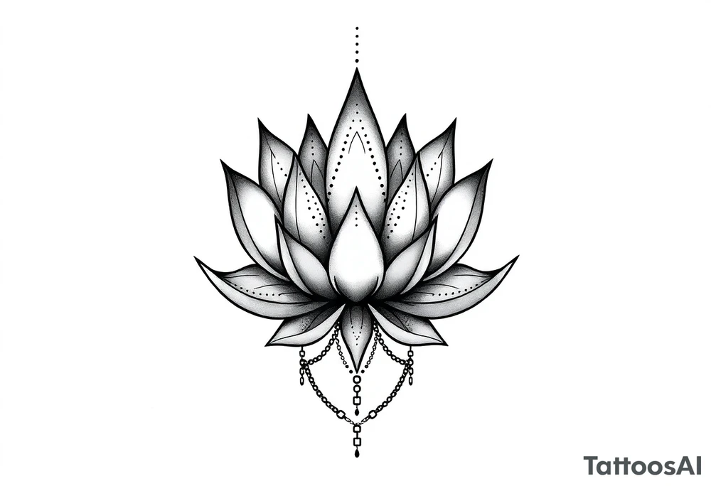 Lotus flower with dotwork chains tattoo idea