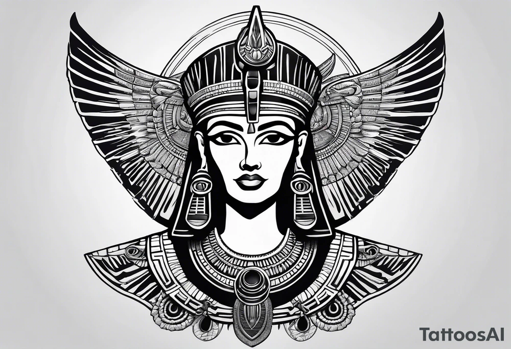 black and white Egyptian goddess Isis tattoo idea