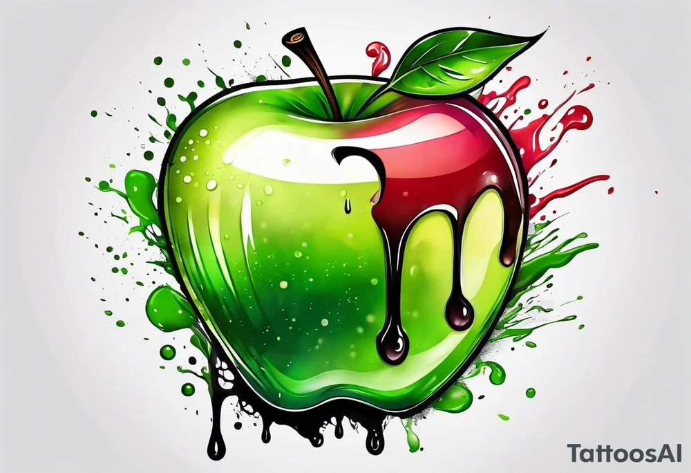 Dripping ink green apple tattoo idea