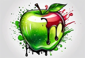 Dripping ink green apple tattoo idea