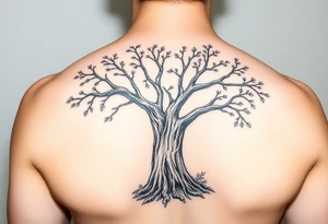 Live oak Tree with bark and leaves tattoo idea