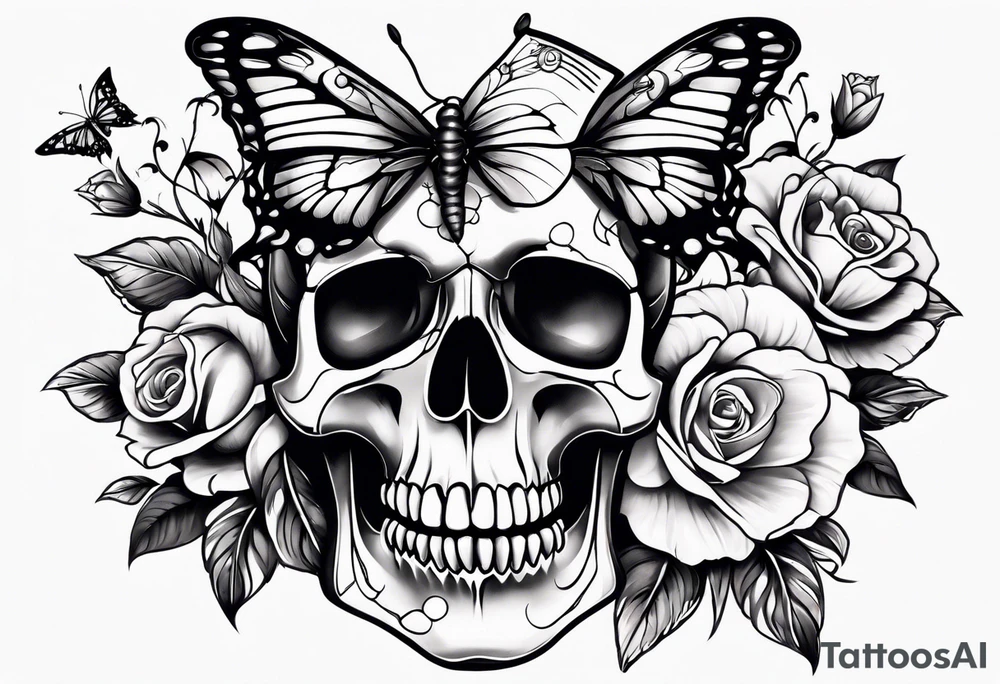 Floral skull butterfly survivor shoulder tattoo half sleeve tattoo idea
