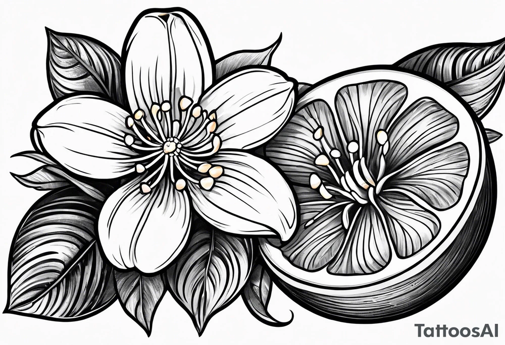 An orange blossom and orange slice tattoo idea