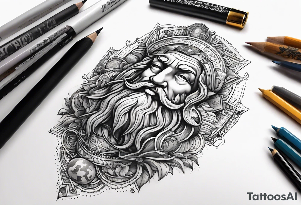 God on top representing god over everything, lower on the leg show things like money, drinking, something beachy, cards tattoo idea