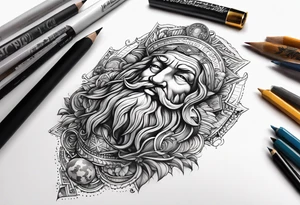 God on top representing god over everything, lower on the leg show things like money, drinking, something beachy, cards tattoo idea