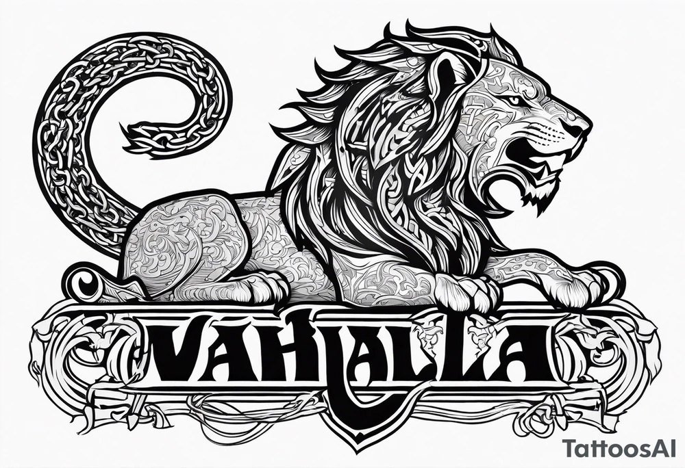 Valhalla  dragon  lion chains tattoo idea