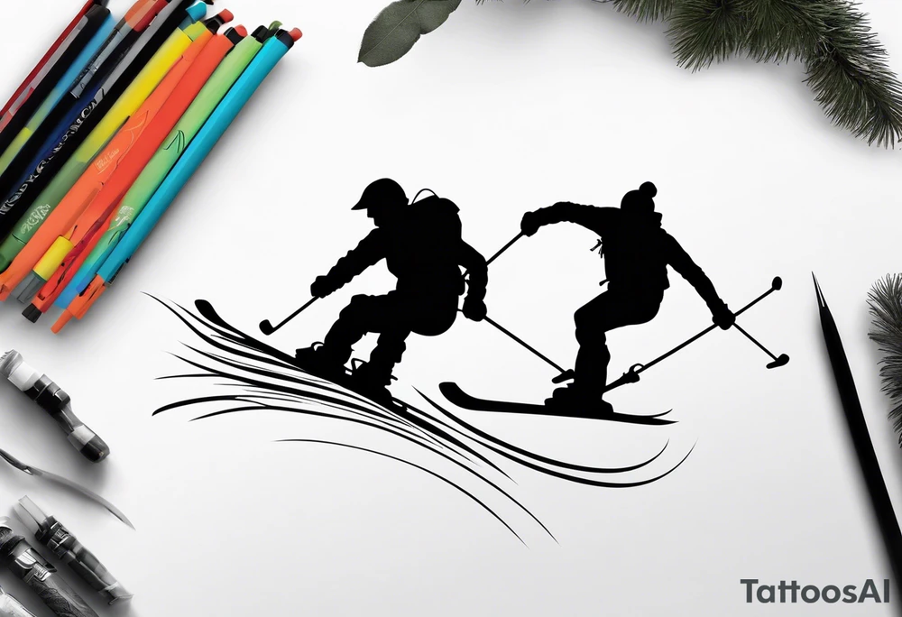 Skier in motion, single line tattoo idea