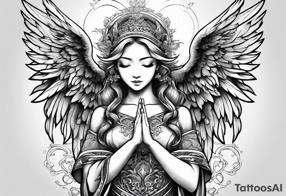 Angel with prayer hands tattoo idea