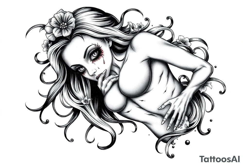 Naked Zombie pinup girl tattoo idea