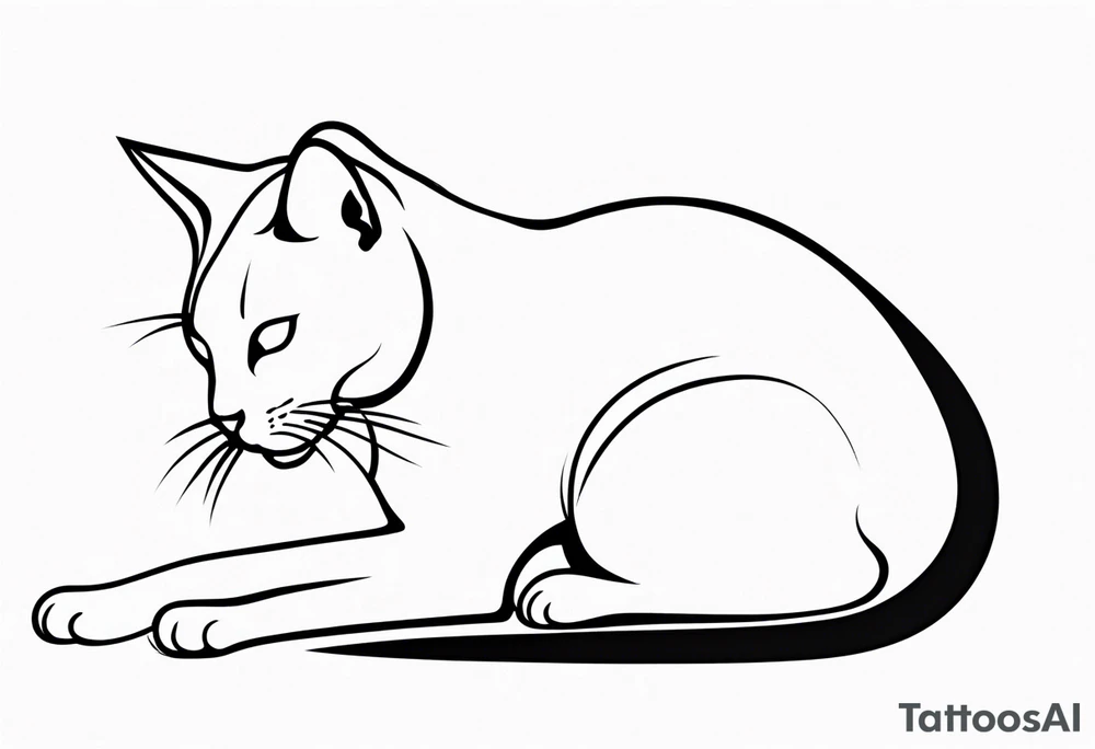 Design a simple outline tattoo of a cat stretching, embodying grace and flexibility, perfect for a subtle yet expressive design tattoo idea