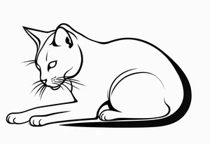 Design a simple outline tattoo of a cat stretching, embodying grace and flexibility, perfect for a subtle yet expressive design tattoo idea