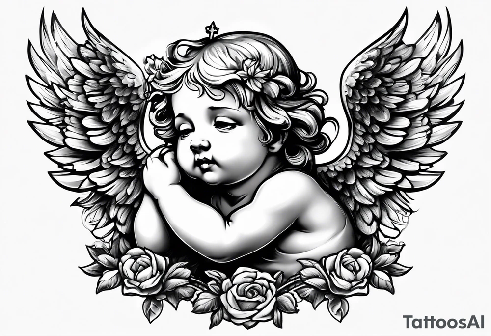 Crying cherub angel tattoo idea