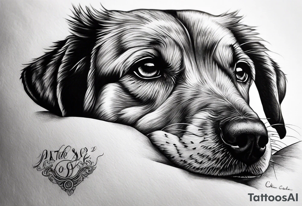 Patte de chien avec dans chaque petite coussinets un des 4 éléments et dans le gros coussinets passage montagneux cours d'eau tattoo idea