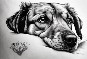 Patte de chien avec dans chaque petite coussinets un des 4 éléments et dans le gros coussinets passage montagneux cours d'eau tattoo idea