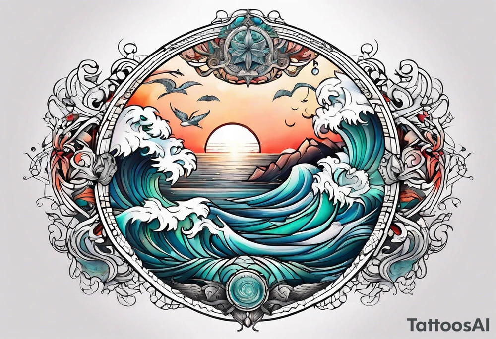 calm sea and Yggdrasill tattoo idea