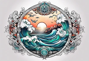 calm sea and Yggdrasill tattoo idea